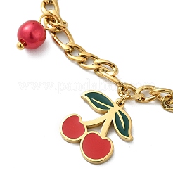 304 Stainless Steel Enamel Cherry Charm Bracelets&nbsp;BJEW-M095-01G