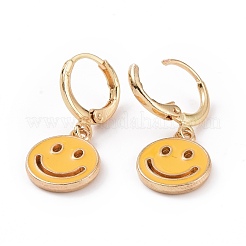 Hollow Out Smiling Face Enamel Hoop Earrings for Women&nbsp;EJEW-G304-01KCG-02