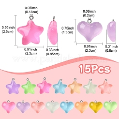 15Pcs 15 Styles Luminous Transparent Resin Pendants&nbsp;RESI-YW0001-79