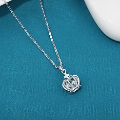 925 Sterling Silver Crown with Cross Pendant Necklace for Women&nbsp;NJEW-WH0002-58