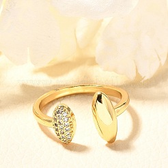 Rack Plating Brass Micro Pave Cubic Zirconia Cuff Finger Rings for Women&nbsp;RJEW-C117-04A-G
