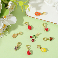 9Pcs 9 Styles Brass Enamel Fruit European Dangle Charms&nbsp;OPDL-BBC0001-04G