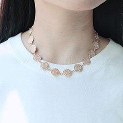 Vintage Alloy Textured Coin Link Chain Necklaces with OT Clasps for Women&nbsp;FS-WG489F5-01