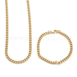 Ion Plating(IP) 304 Stainless Steel Cuban Link Chain Bracelets & Necklaces Jewelry Sets&nbsp;SJEW-B019-03A-G