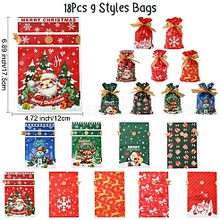 18Pcs 9 Styles Christmas Theme Plastic Packing Pouches Drawstring Bags&nbsp;ABAG-FS0001-04
