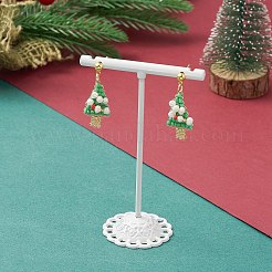 Glass Seed Beaded Christmas Tree Dangle Stud Earrings&nbsp;EJEW-JE05273