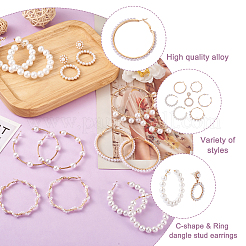7 Pairs 7 Style Resin Pearl Beaded C-shape & Ring Dangle Stud Earrings&nbsp;FIND-KS0001-16