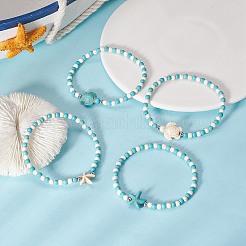 4Pcs 4 Style Dyed Synthetic Turquoise Starfish & Turtle Beaded Stretch Bracelets Set for Women&nbsp;BJEW-JB09337
