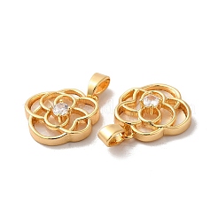 Brass Crystal Rhinestone Flower Charms with Natural Shell&nbsp;KK-I703-12G