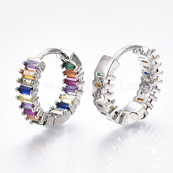 Brass Micro Pave Cubic Zirconia Huggie Hoop Earrings&nbsp;EJEW-S201-39P