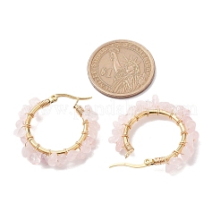 Natural Rose Quartz Hoop Earring&nbsp;EJEW-JE05709-01