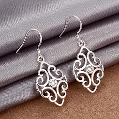 Awesome Design Filigree Rhombus Brass Cubic Zirconia Dangle Earrings&nbsp;EJEW-BB04609