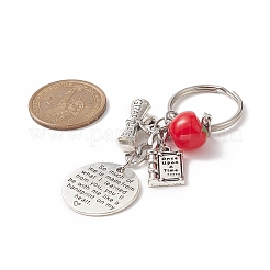 Tibetan Style Alloy Flat Round and Word Pendant Keychain with Apple Resin Charms&nbsp;KEYC-TA00007