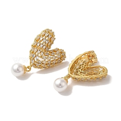 Rack Plating Brass Micro Pave Clear Cubic Zirconia & ABS Plastic Pearl Dangle Stud Earrings for Women&nbsp;EJEW-G403-10G