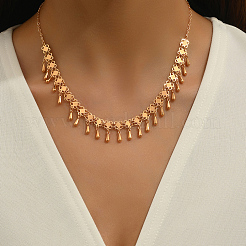 Fashionable Vintage Brass Metal Clover Link Chain Teardrop Tassel Necklaces for Women&nbsp;FJ5274