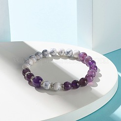 Natural Mixed Stone & Synthetic Howlite Round Beads Stretch Bracelet&nbsp;BJEW-JB06919