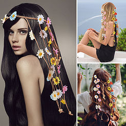 Cloth Sunflower Hippie Headband Floral Crown&nbsp;OHAR-WH0011-12B
