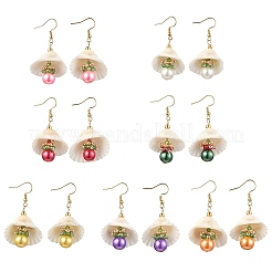 7 Pairs 304 Stainless Steel Shell Shape with Round Dangle Earrings&nbsp;EJEW-MZ00549