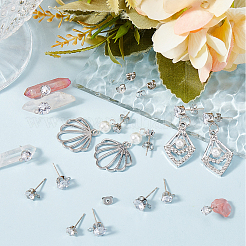 30Pcs 3 Styles Clear Cubic Zirconia Stud Earring Findings&nbsp;EJEW-BBC0001-28