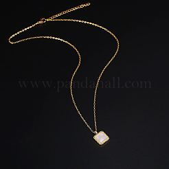 Natural Shell Square Pendant Necklace with Stainless Steel Chains&nbsp;TM4742-1