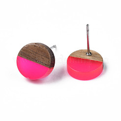 Transparent Resin & Walnut Wood Stud Earrings&nbsp;EJEW-N017-008-A05
