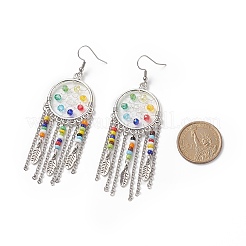 Alloy Woven Net/Web with Feather Chandelier Earrings with Glass Beaded&nbsp;EJEW-TA00159