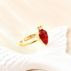 Brass Enamel Cuff Open Rings for Women&nbsp;RJEW-F184-13A-G
