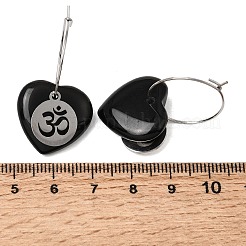 Natural Obsidian & 304 Stainless Steel Hoop Earrings for Women&nbsp;EJEW-G475-04P-03