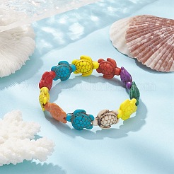 Dyed Synthetic Turquoise Sea Turtle Beaded Stretch Bracelet for Women&nbsp;BJEW-JB09396