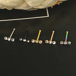304 Stainless Steel Crystal Rhinestone 3 Flat Round Nose Bone Rings&nbsp;WGC36FF-02