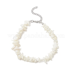 Natural White Mother of Pearl Shell Chip Bead Bracelets for Couple Friendship&nbsp;BJEW-JB11533-01