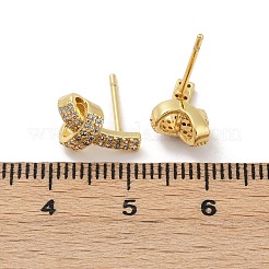knot Brass Micro Pave Clear Cubic Zirconia Stud Earrings&nbsp;EJEW-F895-16G