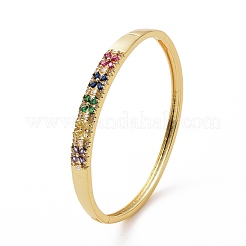 Colorful Cubic Zirconia Flower Hinged Bangle&nbsp;BJEW-F448-01G
