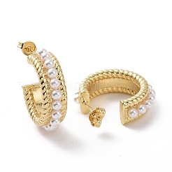 ABS Plastic Pearl Beaded C-shape Stud Earrings&nbsp;EJEW-G339-04G