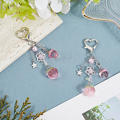 2Pcs Peach Strawberry Acrylic & Resin Pendant Decorations&nbsp;HJEW-SP0001-16