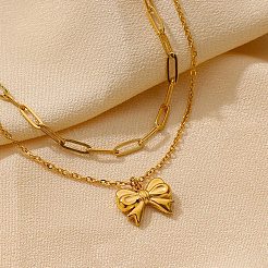 304 Stainless Steel Bowknot Pendant Necklaces&nbsp;LS-NJEW-L182-001G-04