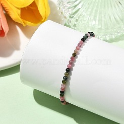 3MM Natural Multicolor Tourmaline Round Beaded Stretch Bracelets with Golden Tone Brass Beads&nbsp;BJEW-JB14407-01