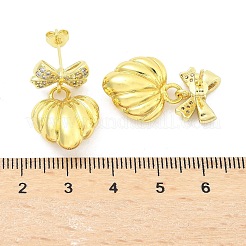 Bowknot Brass Micro Pave Clear Cubic Zirconia Dangle Stud Earrings for Women&nbsp;EJEW-U057-03G