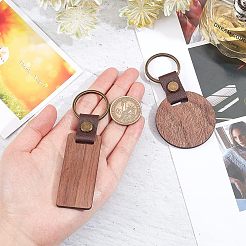 6Pcs 2 Style Imitation Leather & Walnut Wood Keychain&nbsp;KEYC-NB0001-47