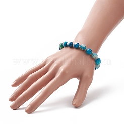 Dyed Natural Agate Beaded Stretch Bracelet with Brass Rhinestone Spacer&nbsp;BJEW-JB09177