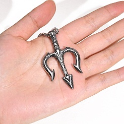 Stainless Steel Viking Trident Pendant Box Chain Necklaces for Men&nbsp;PW-WGE41E0-01