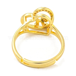 Heart with Letter Rack Plating Brass Micro Pave Cubic Zirconia Adjustable Rings for Women&nbsp;RJEW-I105-06G-H