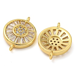 Rack Plating Brass Pave Cubic Zirconia Wheel Connector Charms&nbsp;KK-Z063-29G-01