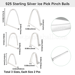 6Pcs 3 Styles Rhodium Plated 925 Sterling Silver Ice Pick Pinch Bails&nbsp;STER-BBC0006-94