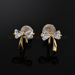 Bowkont Brass Micro Pave Clear Cubic Zirconia Stud Earrings&nbsp;EJEW-B131-03G