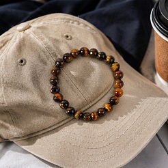 8MM Round Natural Tiger Eye Beaded Stretch Bracelets for Men&nbsp;GW6594