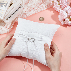 Square Polyester Lace Wedding Ring Display Pillow with Bowknot&nbsp;RDIS-GF0001-01
