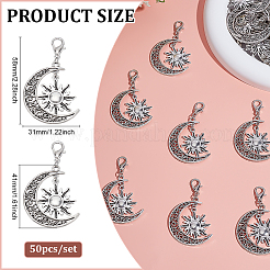 50Pcs Alloy Moon with Sun Pendant Decorations&nbsp;HJEW-ME00082