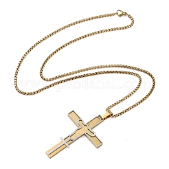 Two Tone Religion 201 Stainless Steel Jesus Cross Pendant 304 Stainless Steel Box Chain Necklaces&nbsp;SA-CBA3211-02GP