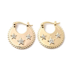 Star Brass Micro Pave Clear Cubic Zirconia Hoop Earrings&nbsp;EJEW-Z157-01G